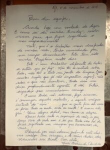 Carta de Maria Fernanda Candido à Equipe